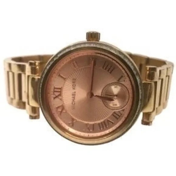 MICHAEL KORS~Skylar ~SWAROVSKI CRYSTAL GLITZ ROSE-GOLD WATCH~w/BOX +ALL LINKS - Picture 1 of 6
